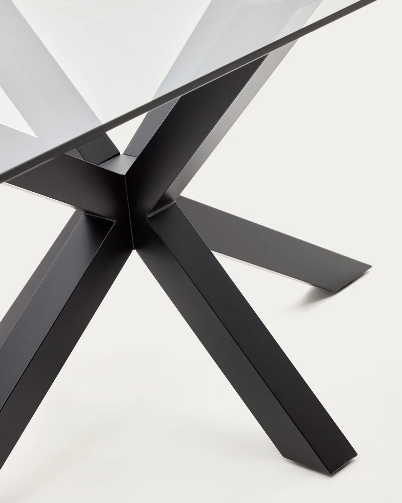 Argo glass table with steel legs with black finish 180 x 100 cm