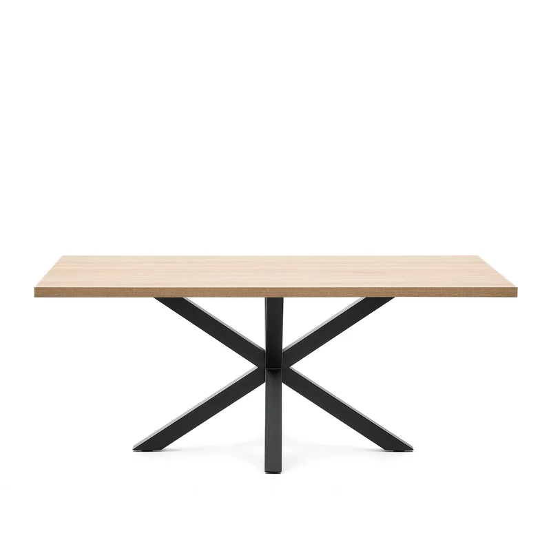 Argo table in melamine with natural finish and steel legs with black finish 200 x 100 cm