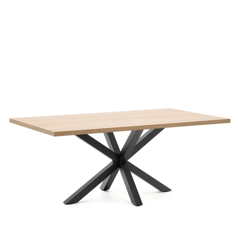 Argo table in melamine with natural finish and steel legs with black finish 200 x 100 cm