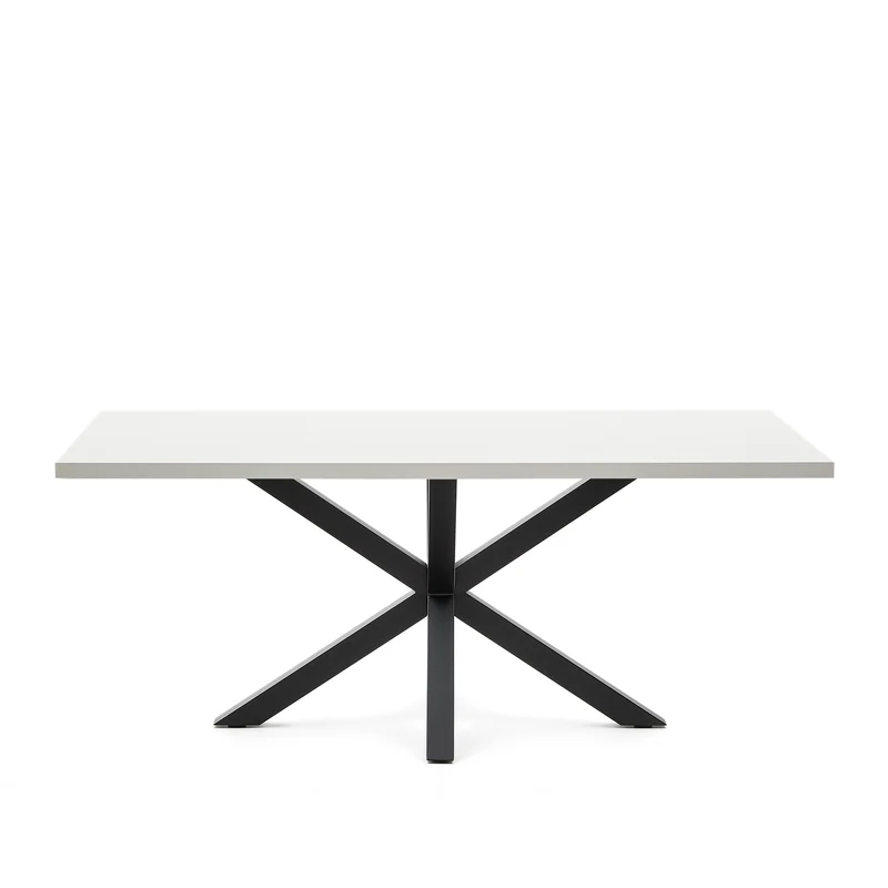 Argo table in melamine with white finish and steel legs with black finish 200 x 100 cm