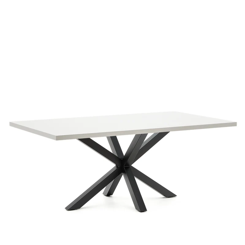 Argo table in melamine with white finish and steel legs with black finish 200 x 100 cm