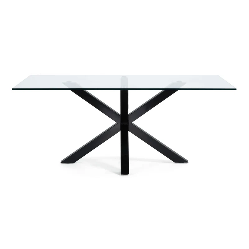 Argo glass table with steel legs with black finish 200 x 100 cm