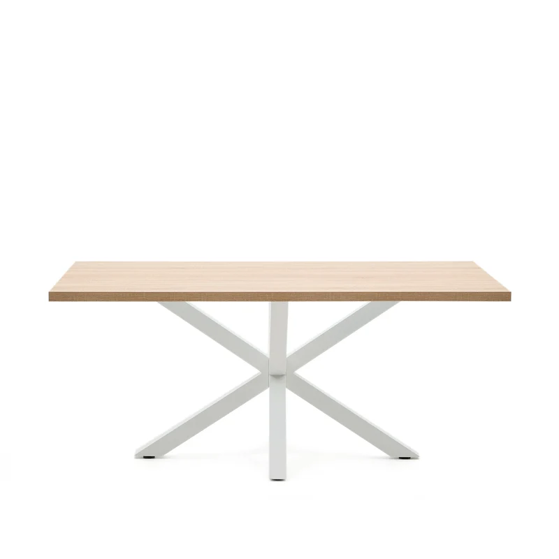 Argo table in melamine with natural finish and steel legs with white finish 180 x 100 cm