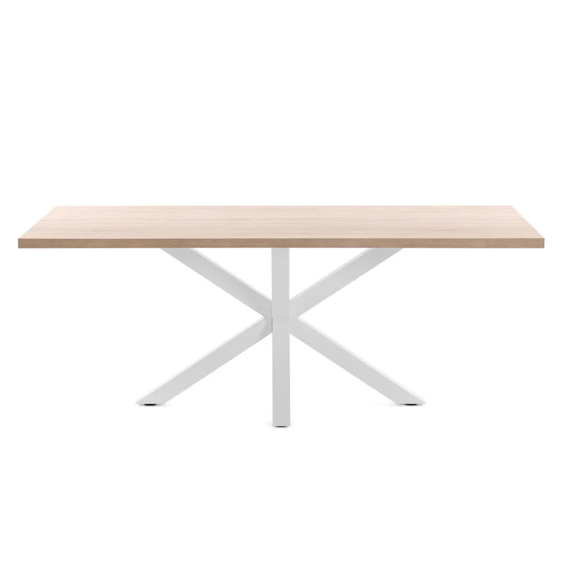 Argo table in melamine with natural finish and steel legs with white finish 180 x 100 cm