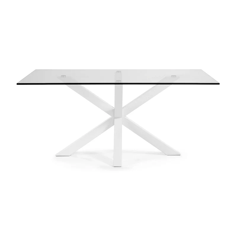 Argo glass table and steel legs with white finish, 180 x 100 cm