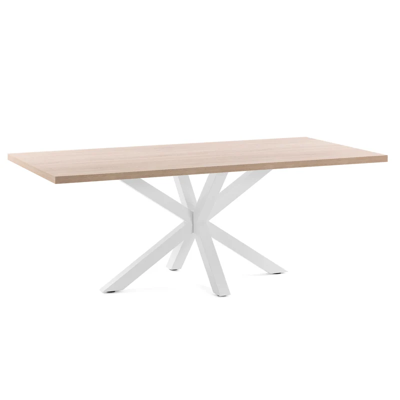 Argo table in melamine with natural finish and steel legs with white finish 200 x 100 cm
