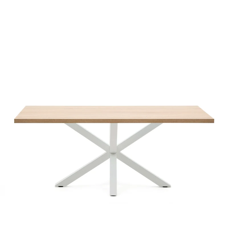 Argo table in melamine with natural finish and steel legs with white finish 200 x 100 cm