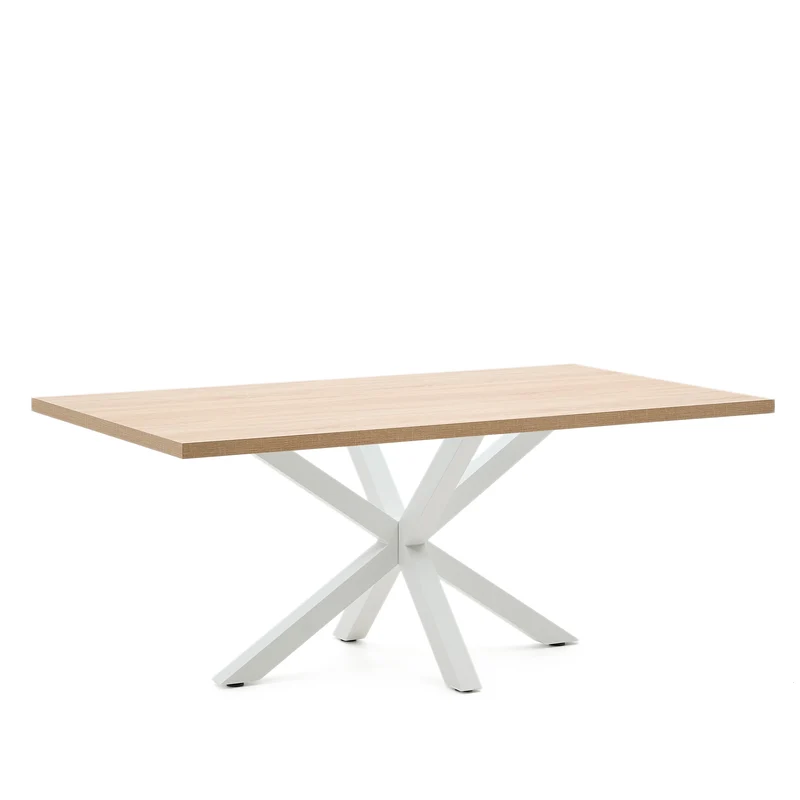 Argo table in melamine with natural finish and steel legs with white finish 200 x 100 cm