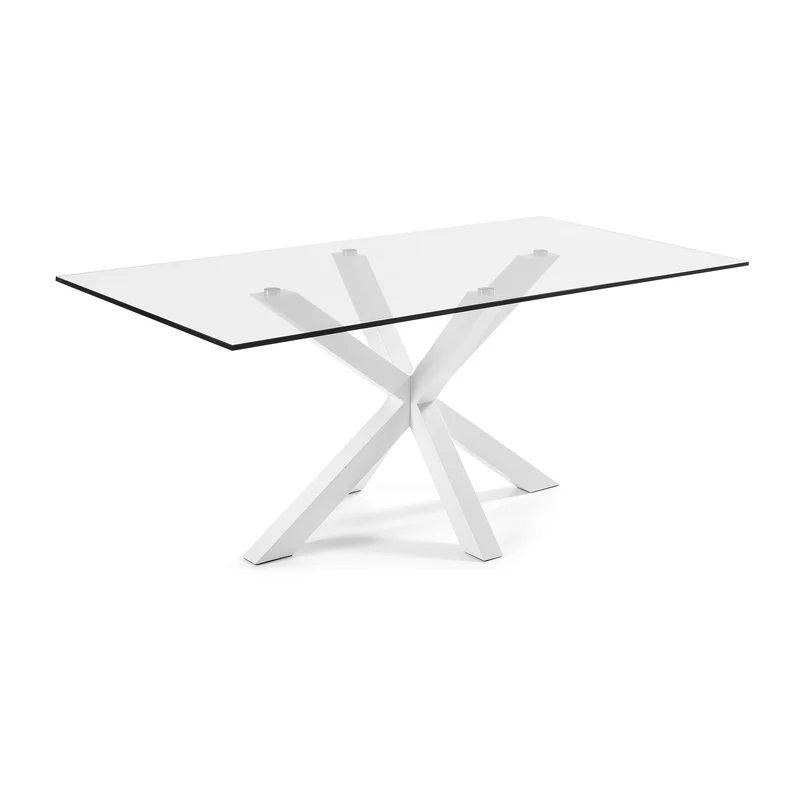 Argo glass table and steel legs with white finish, 200 x 100 cm