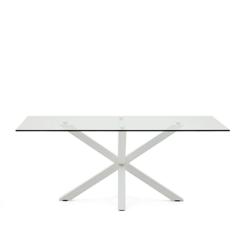 Argo glass table and steel legs with white finish, 200 x 100 cm