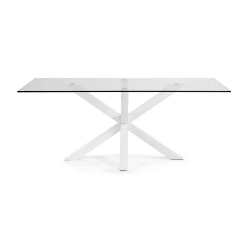 Argo glass table and steel legs with white finish, 200 x 100 cm
