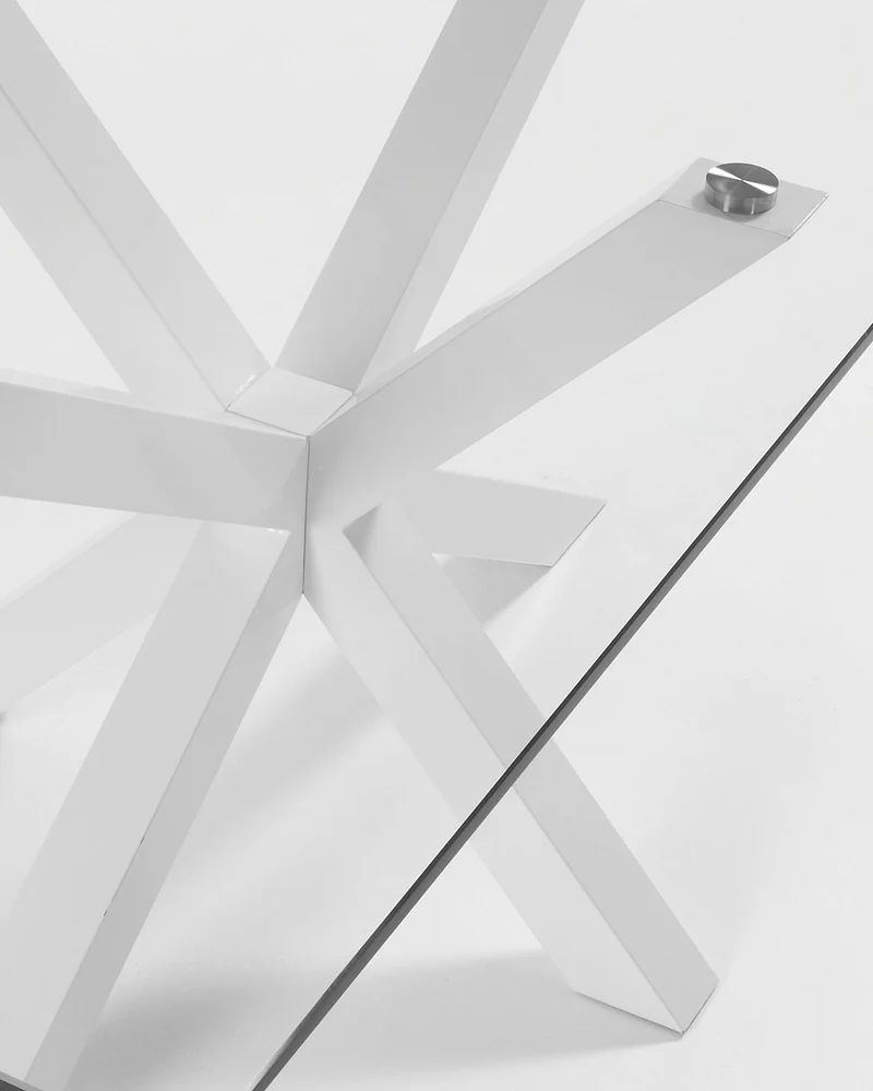 Argo glass table and steel legs with white finish, 200 x 100 cm