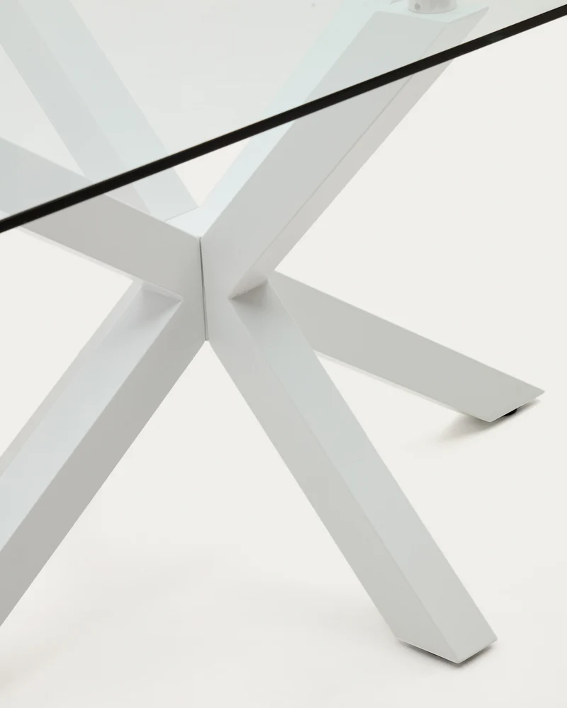 Argo glass table and steel legs with white finish, 200 x 100 cm