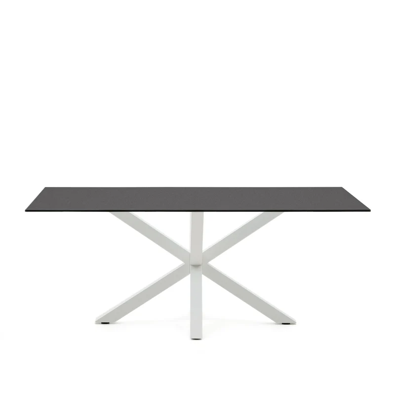 Argo table in frosted black glass and steel legs with black finish 200 x 100 cm