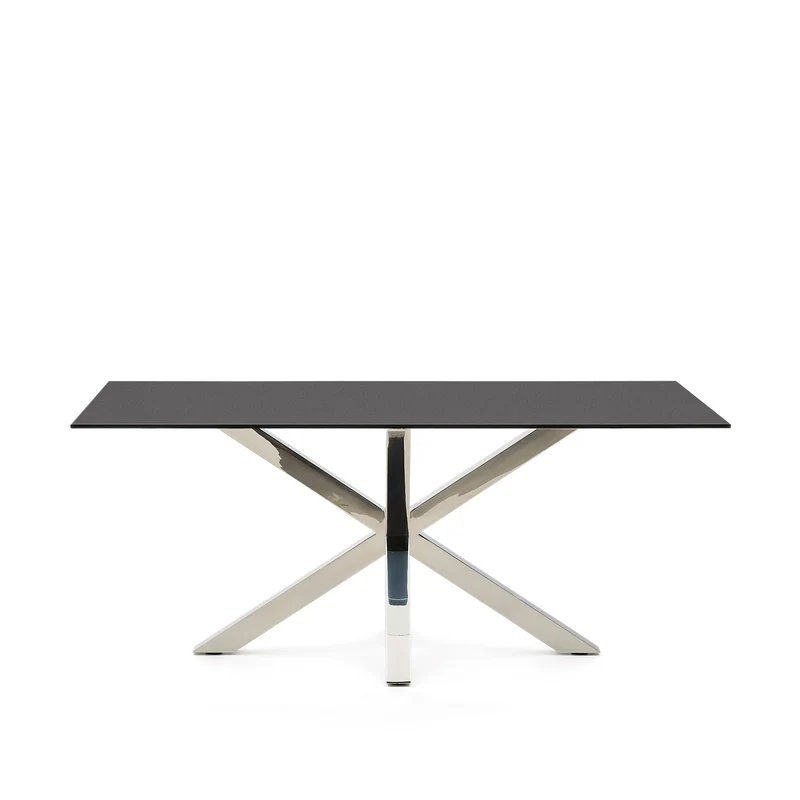 Argo table in frosted black glass and stainless steel legs 180 x 100 cm