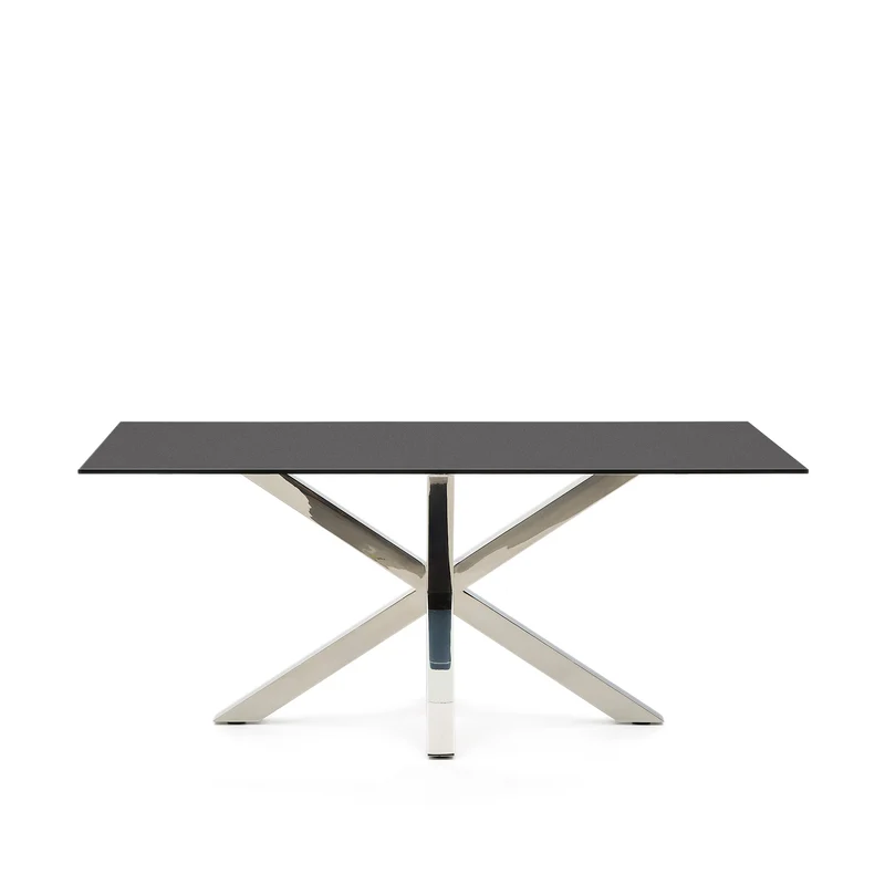 Argo table in frosted black glass and stainless steel legs 180 x 100 cm