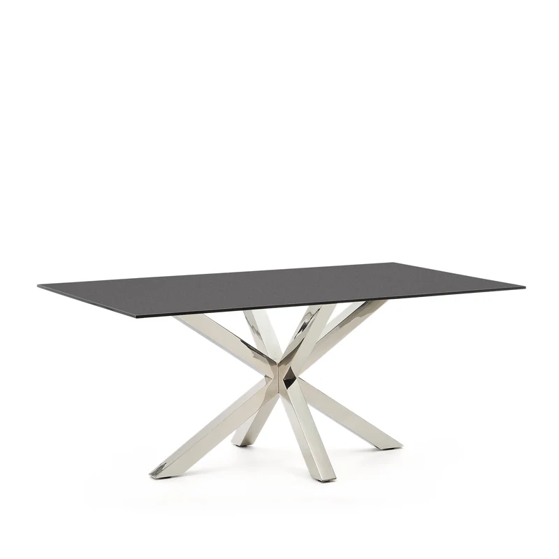 Argo table in frosted black glass and stainless steel legs 180 x 100 cm