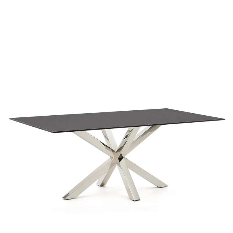 Argo table with black glass and steel legs 200 x 100 cm