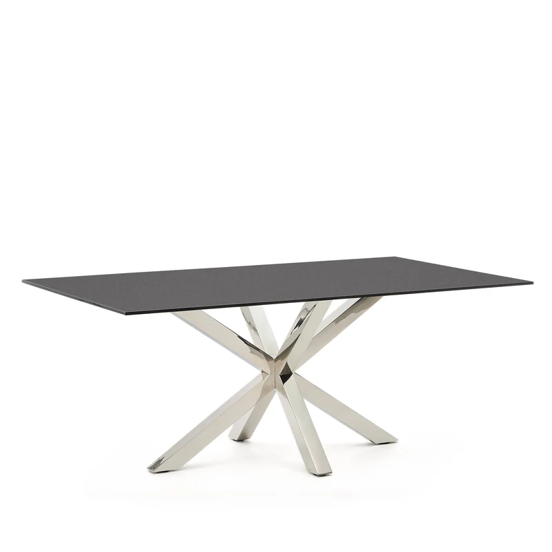 Argo table with black glass and steel legs 200 x 100 cm