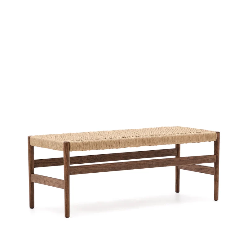Zaide bench made of solid oak wood in a walnut finish and rope cord seat, 120 cm, FSC 100%