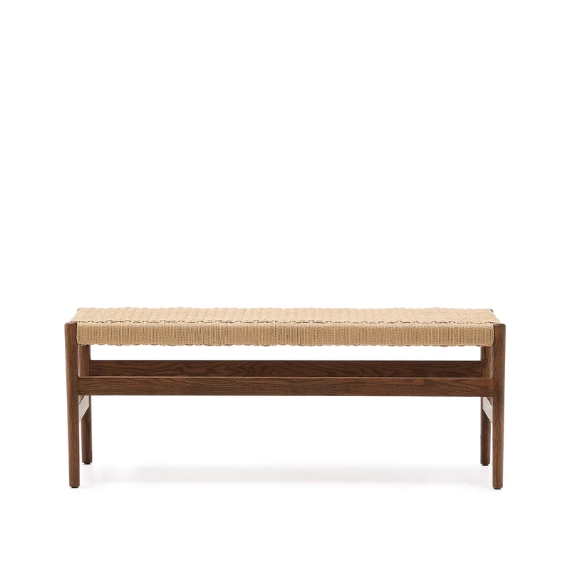 Zaide bench made of solid oak wood in a walnut finish and rope cord seat, 120 cm, FSC 100%