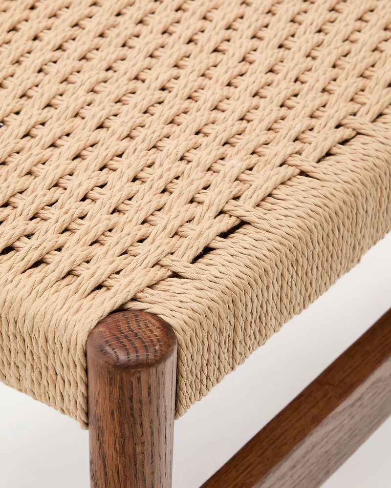 Zaide bench made of solid oak wood in a walnut finish and rope cord seat, 120 cm, FSC 100%