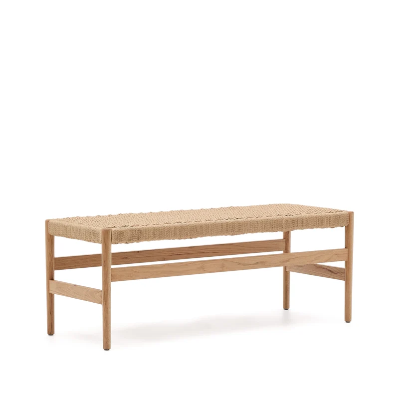 Zaide bench made of solid oak wood in a natural finish and rope cord seat, 120 cm, FSC 100%