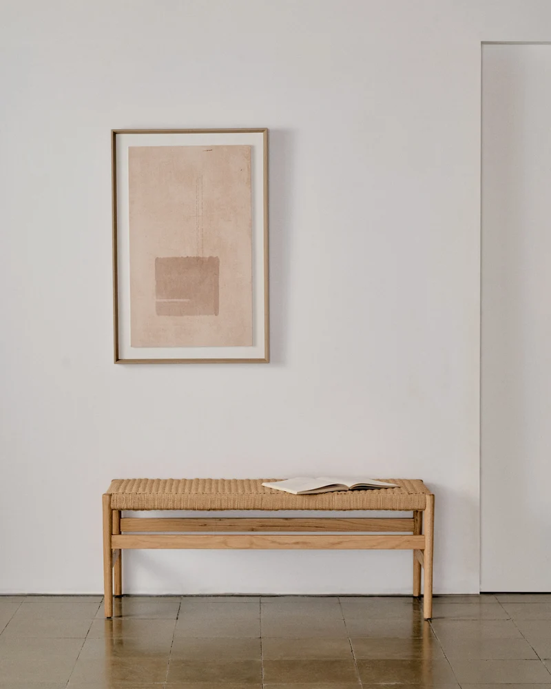 Zaide bench made of solid oak wood in a natural finish and rope cord seat, 120 cm, FSC 100%