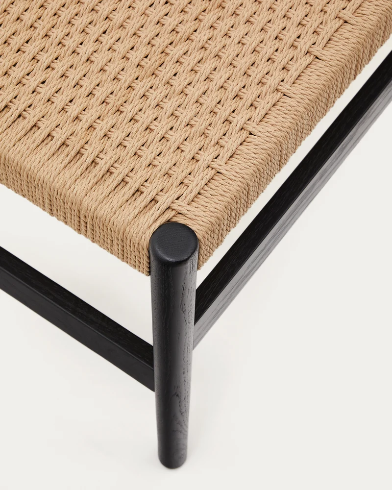 Zaide bench made of solid oak wood in a black finish and rope cord seat, 120 cm, FSC 100%