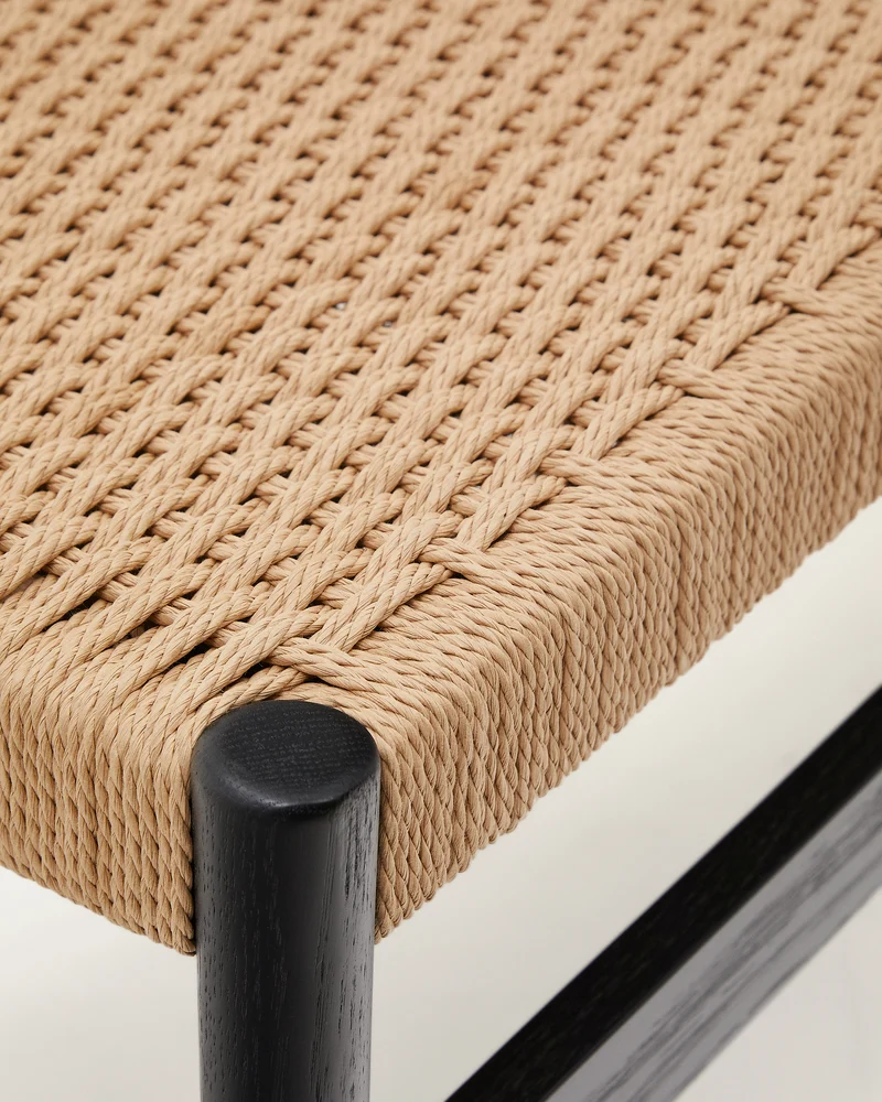 Zaide bench made of solid oak wood in a black finish and rope cord seat, 120 cm, FSC 100%