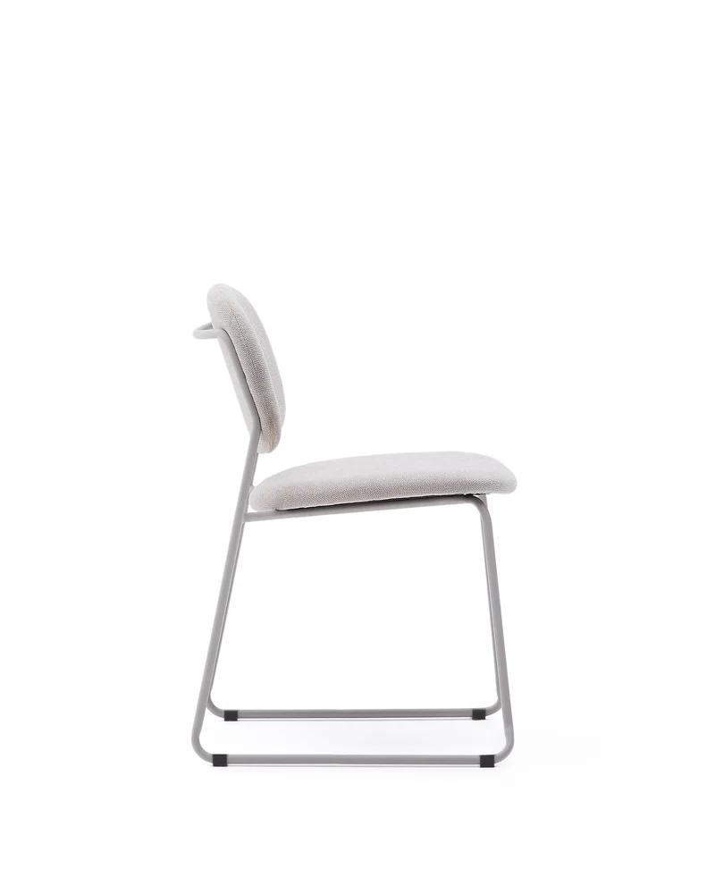 Meli stackable chair in beige chenille with beige metal legs