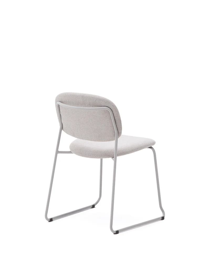 Meli stackable chair in beige chenille with beige metal legs