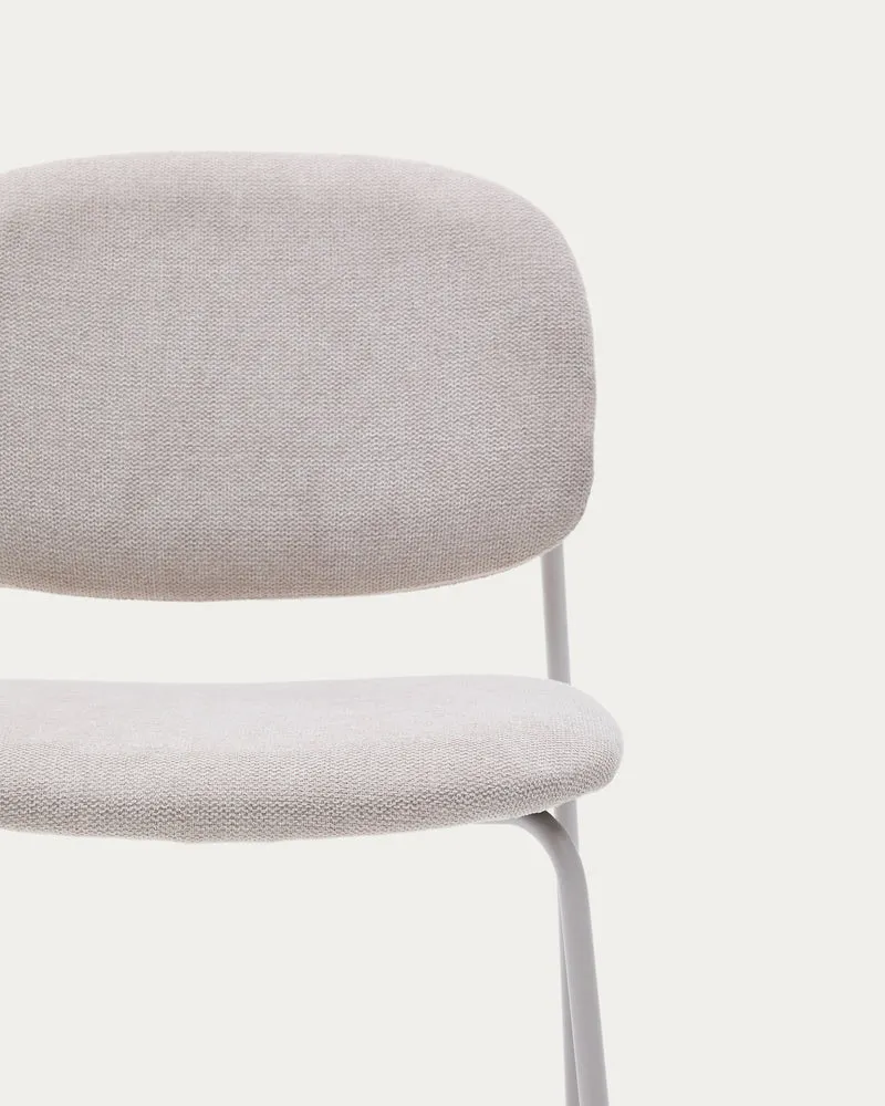 Meli stackable chair in beige chenille with beige metal legs