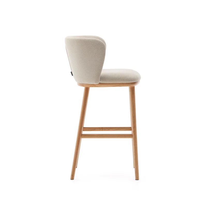 Ciselia stool beige chenille and natural legs 65 cm