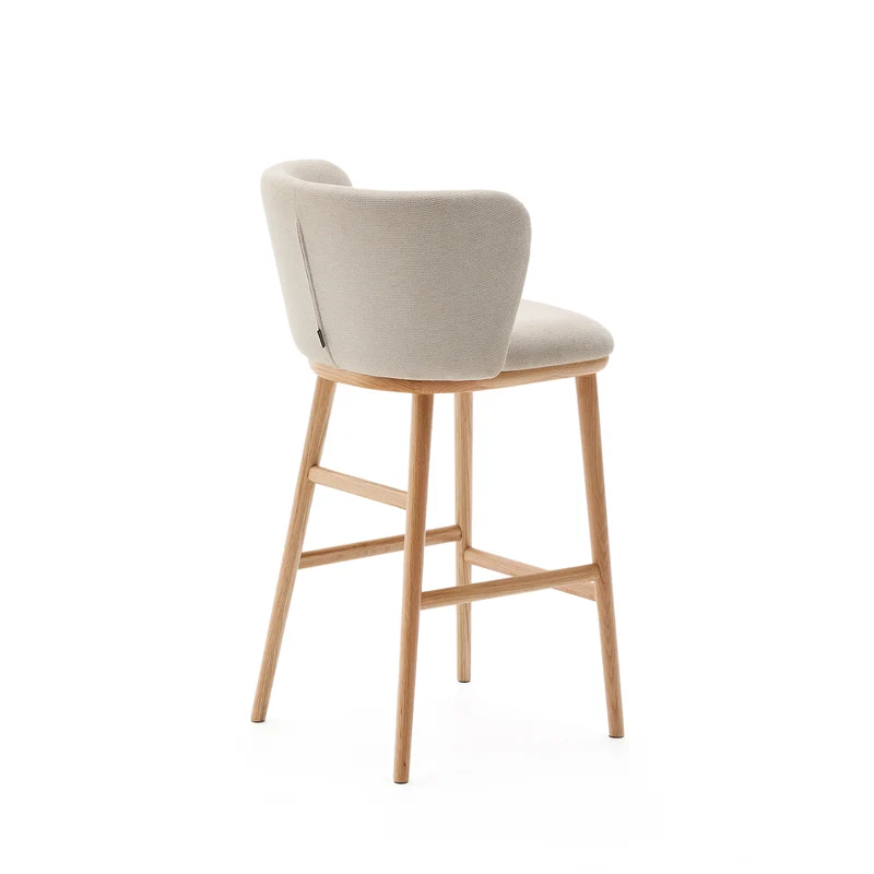 Ciselia stool beige chenille and natural legs 65 cm