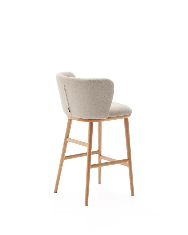 Ciselia stool beige chenille and natural legs 65 cm