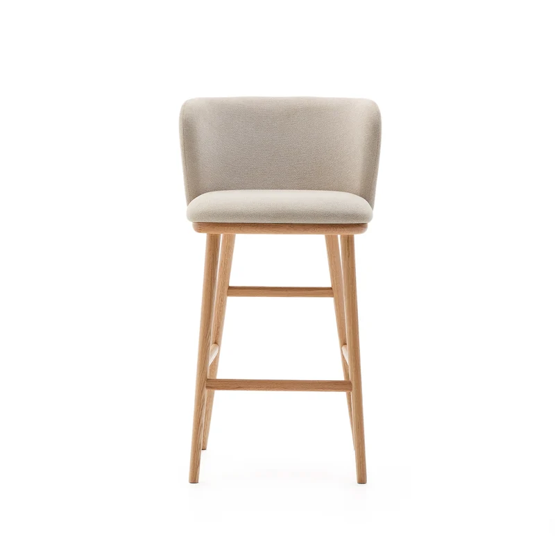 Ciselia stool beige chenille and natural legs 65 cm