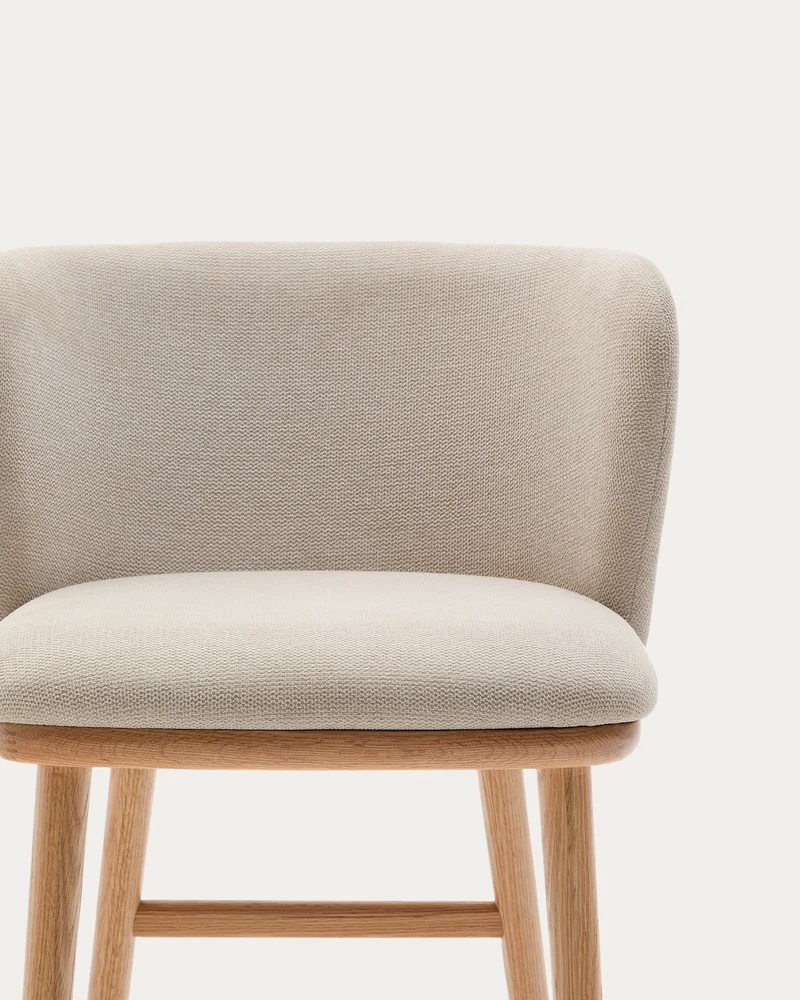 Ciselia stool beige chenille and natural legs 65 cm