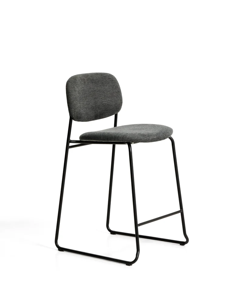 Meli stackable stool in grey chenille with grey metal legs 65cm
