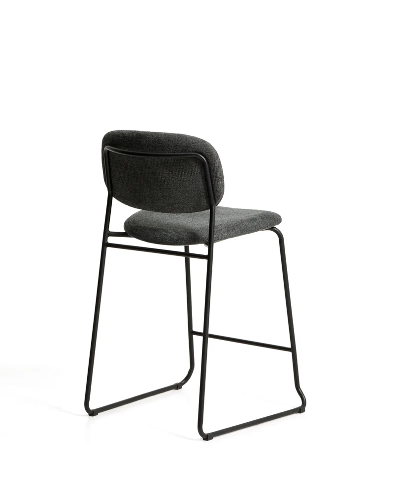 Meli stackable stool in grey chenille with grey metal legs 65cm