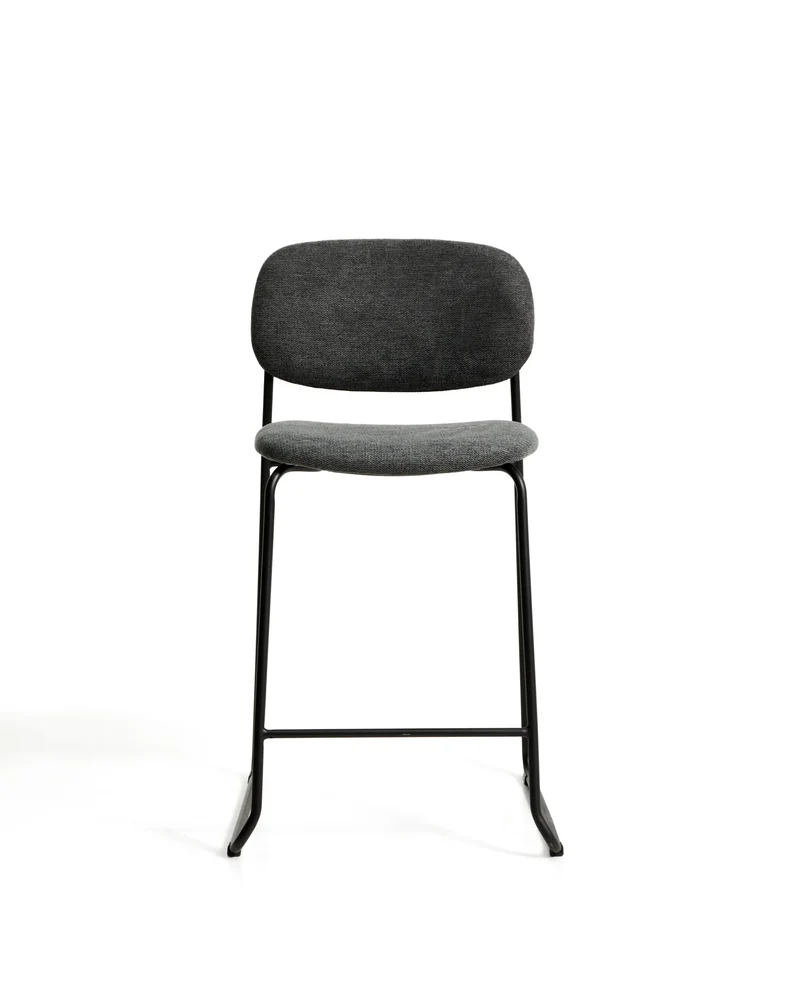 Meli stackable stool in grey chenille with grey metal legs 65cm
