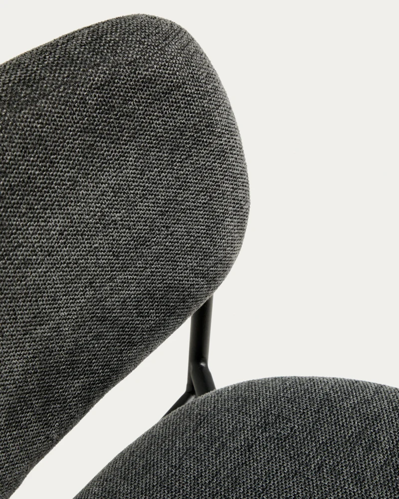 Meli stackable stool in grey chenille with grey metal legs 65cm