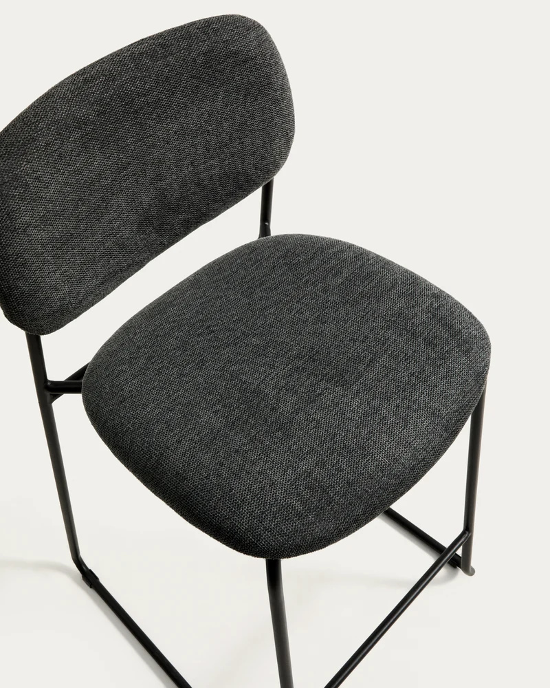 Meli stackable stool in grey chenille with grey metal legs 65cm