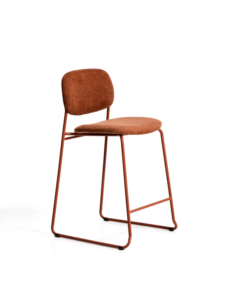 Meli stackable stool in terracotta chenille with terracotta metal legs 65cm
