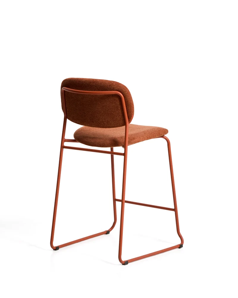 Meli stackable stool in terracotta chenille with terracotta metal legs 65cm