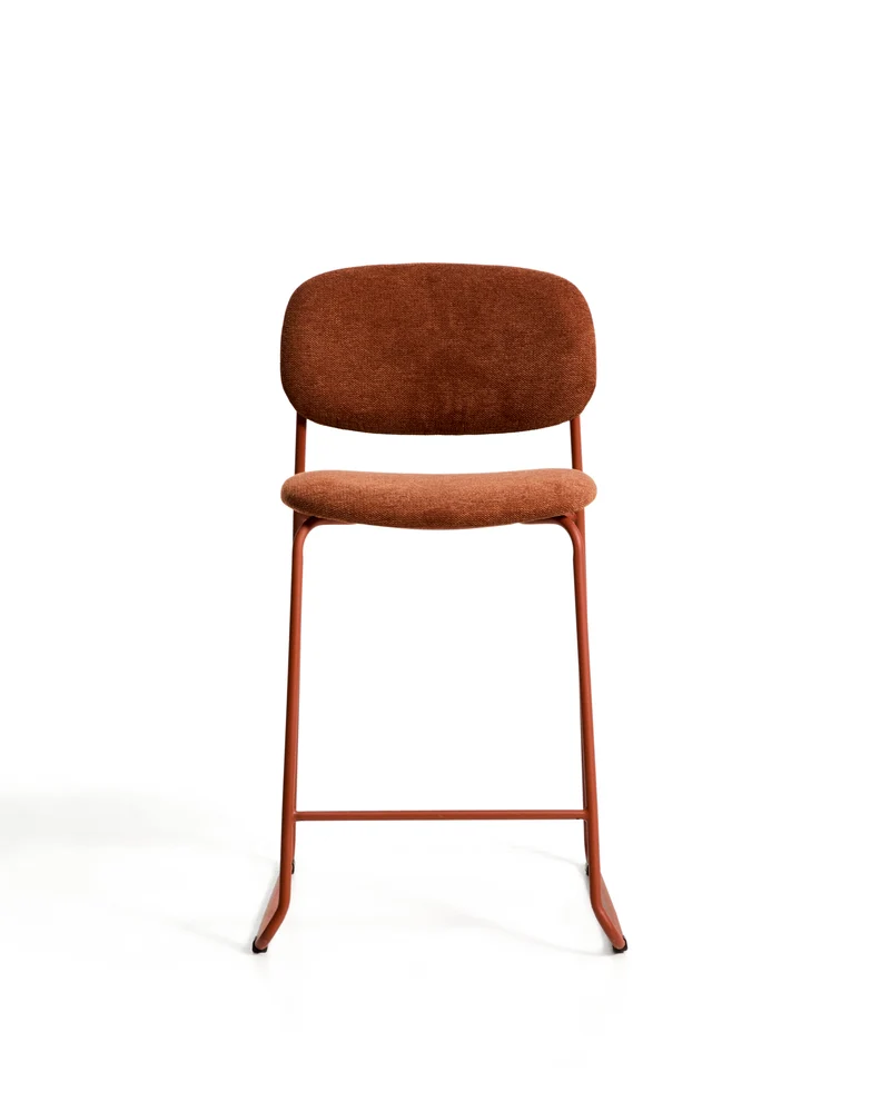 Meli stackable stool in terracotta chenille with terracotta metal legs 65cm
