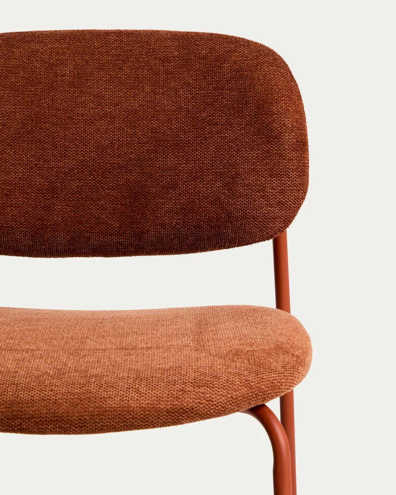 Meli stackable stool in terracotta chenille with terracotta metal legs 65cm