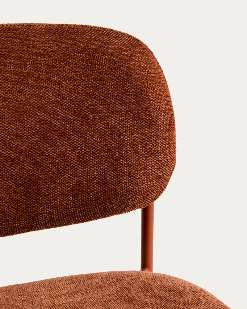 Meli stackable stool in terracotta chenille with terracotta metal legs 65cm