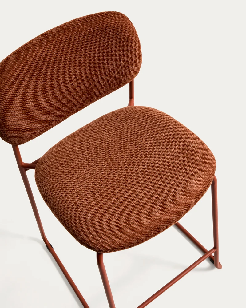 Meli stackable stool in terracotta chenille with terracotta metal legs 65cm
