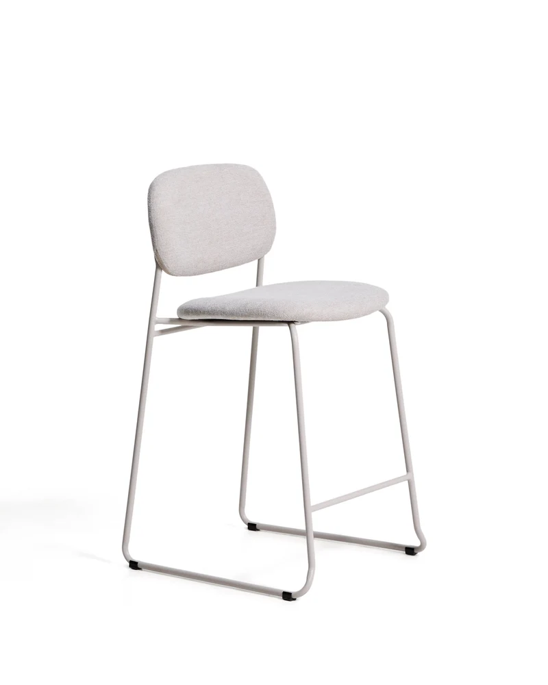 Meli stackable stool in beige chenille with beige metal legs FSC Mix Credit 65cm